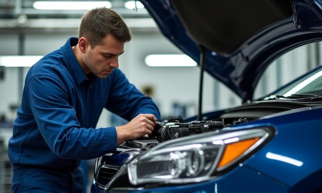 Mecánico revisando el motor de un coche