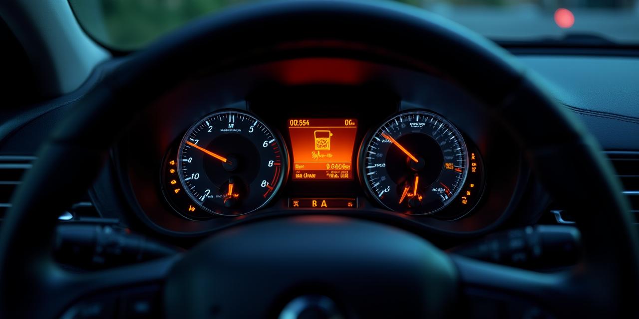 Luz de Check Engine encendida en el salpicadero de un coche moderno